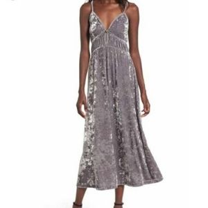 Gray silver crushed velvet maxi dress